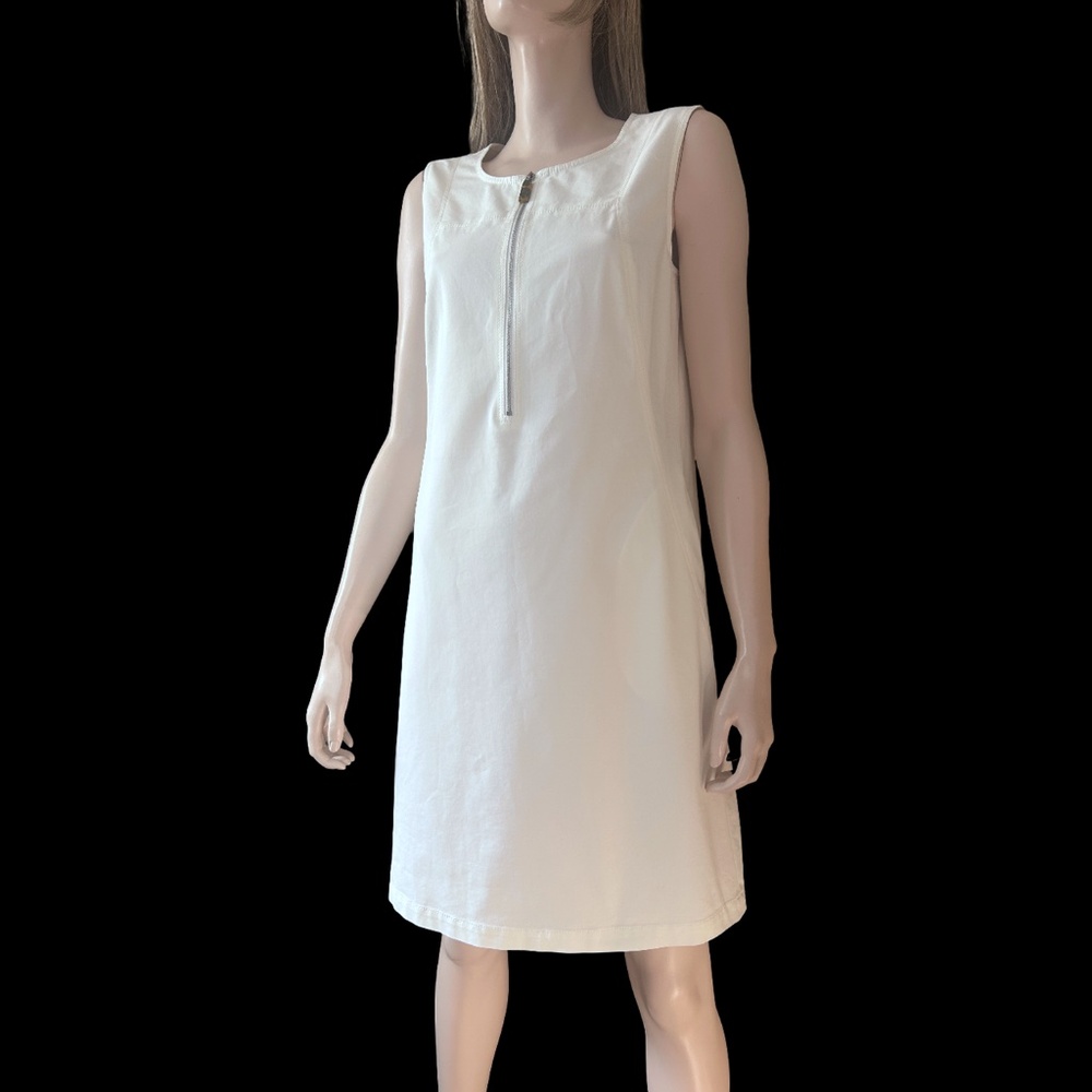 Lafayette 148 New York Audren Dress Shift Off White Zip Front Hip Pockets
